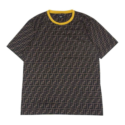 FENDI フェンディ FY0936 A6ZU FF ズッカ 総柄 ストレッチ クルーネック Tシャツ ブラウン系 M【美品】【中古】