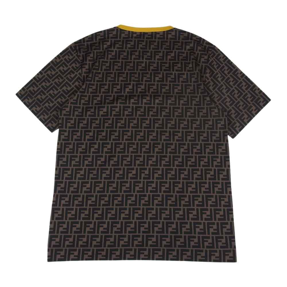 FENDI フェンディ FY0936 A6ZU FF ズッカ 総柄 ストレッチ クルーネック Tシャツ ブラウン系 M【美品】【中古】