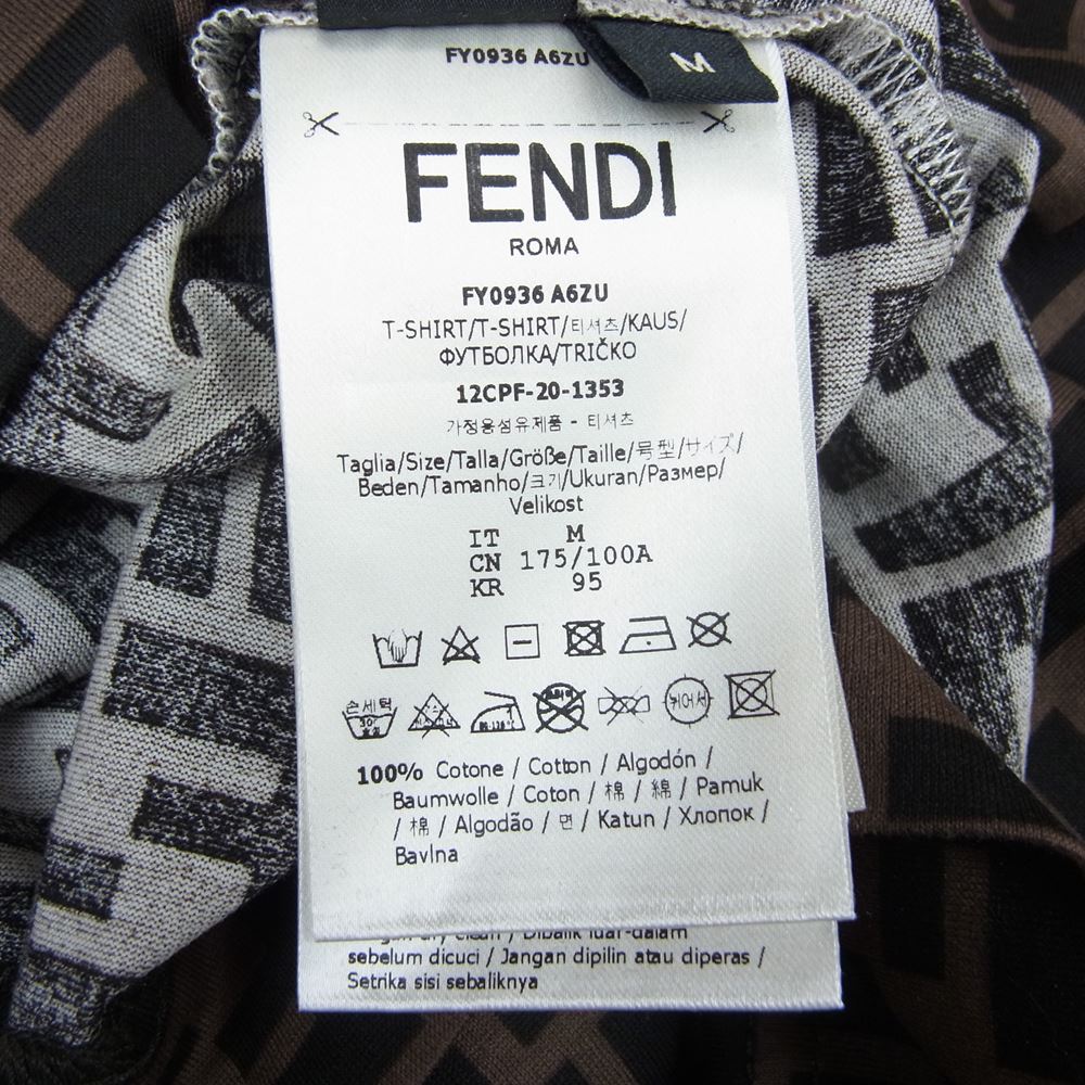 FENDI フェンディ FY0936 A6ZU FF ズッカ 総柄 ストレッチ クルーネック Tシャツ ブラウン系 M【美品】【中古】