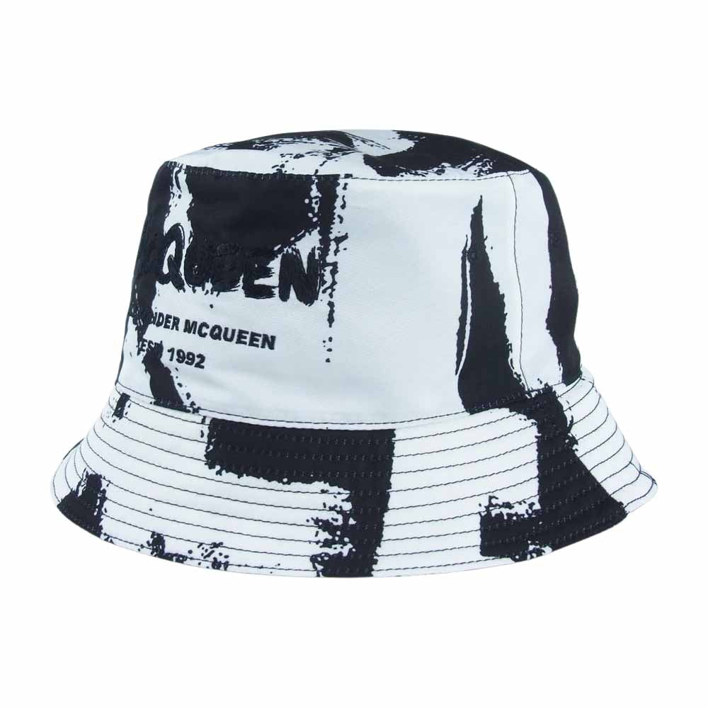 Alexander McQueen アレキサンダーマックイーン 705683 GRAFFITI ALLOVER Hat グラフィティー オールオーバー 総柄 バケット ハット ブラック系 ホワイト系 S 57㎝【美品】【中古】