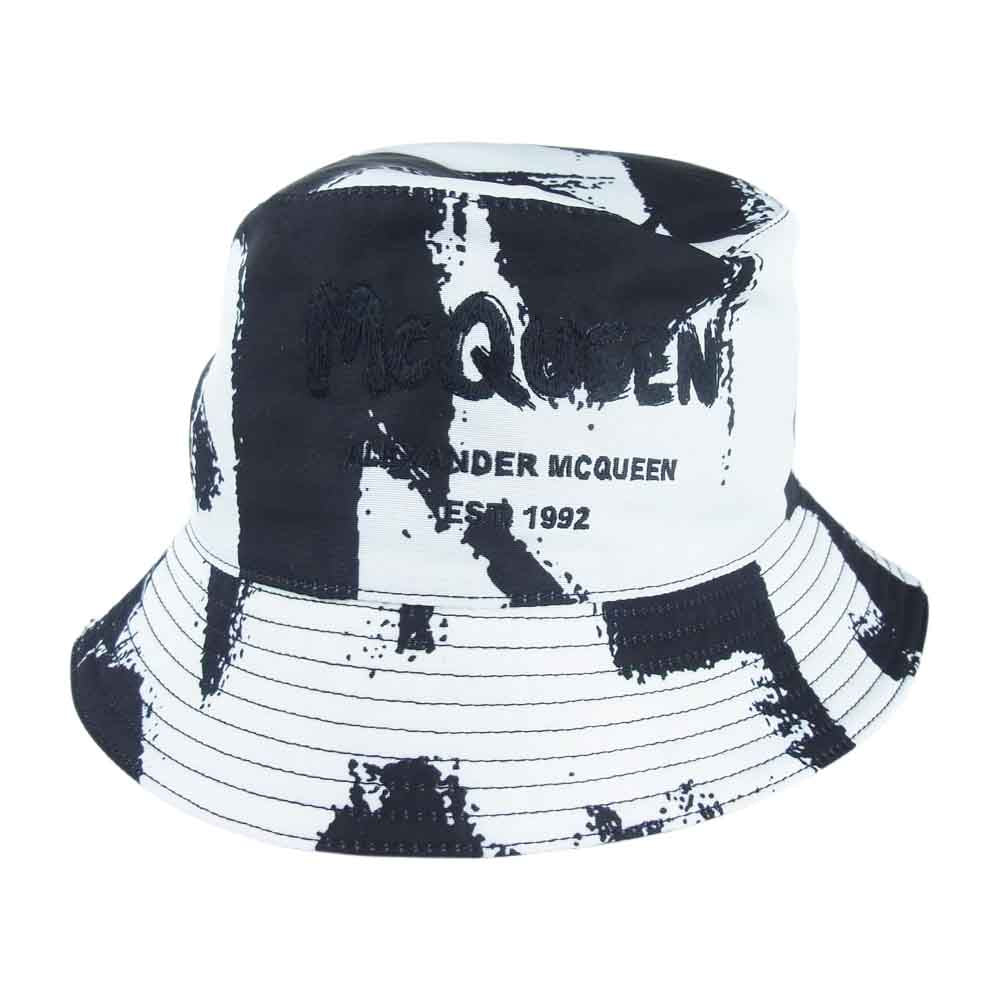 Alexander McQueen アレキサンダーマックイーン 705683 GRAFFITI ALLOVER Hat グラフィティー オールオーバー 総柄 バケット ハット ブラック系 ホワイト系 S 57㎝【美品】【中古】