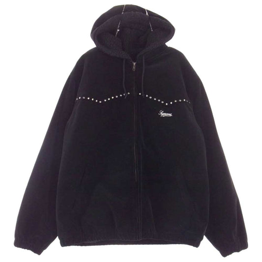 Supreme シュプリーム 21AW Studded Velvet Hooded Work Jacket スタッズ ベルベット ボア ジャケット ブラック系 L【美品】【中古】