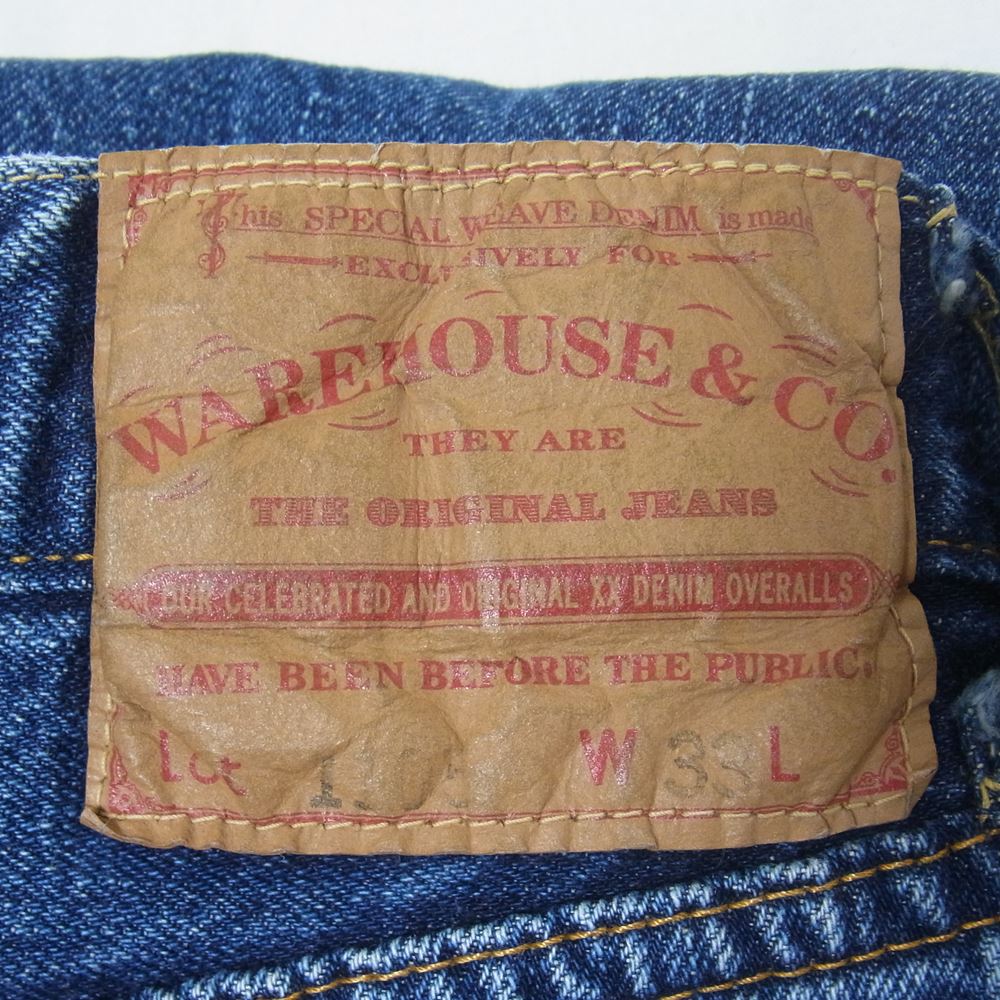 WAREHOUSE ウエアハウス Lot 1105 セコハン 2nd hand USED ウォッシュ 加工 ジップフライ テーパード ジーンズ デニム パンツ インディゴブルー系 33【中古】