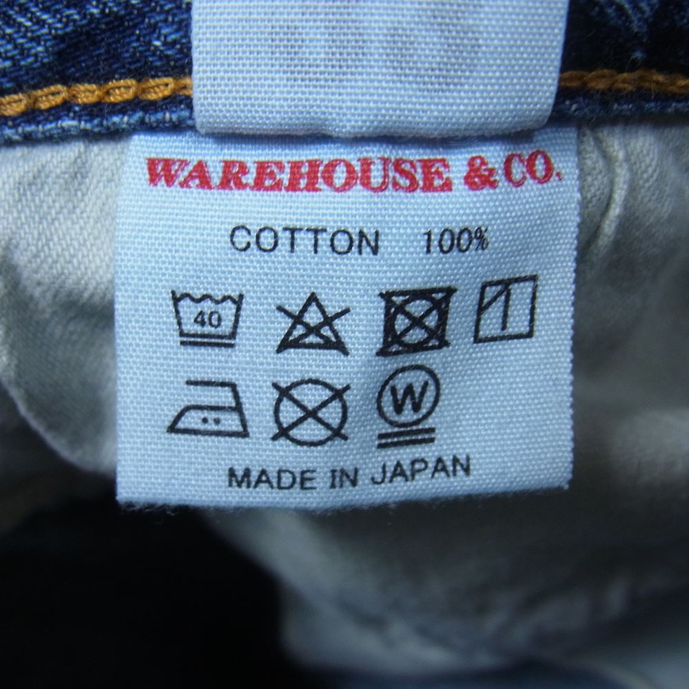 WAREHOUSE ウエアハウス Lot 1105 セコハン 2nd hand USED ウォッシュ 加工 ジップフライ テーパード ジーンズ デニム パンツ インディゴブルー系 33【中古】