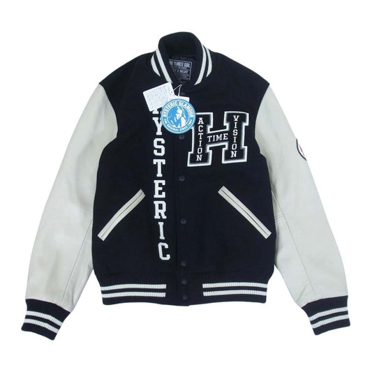 HYSTERIC GLAMOUR ヒステリックグラマー 22AW 02223AB09 SEE NO EVIL 刺繍 ヴァーシティ ウール スタジアム ジャケット スタジャン ブラック系 L【新古品】【未使用】【中古】