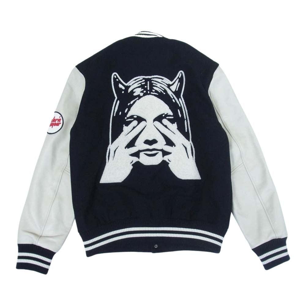 HYSTERIC GLAMOUR ヒステリックグラマー 22AW 02223AB09 SEE NO EVIL 刺繍 ヴァーシティ ウール スタジアム ジャケット スタジャン ブラック系 L【新古品】【未使用】【中古】