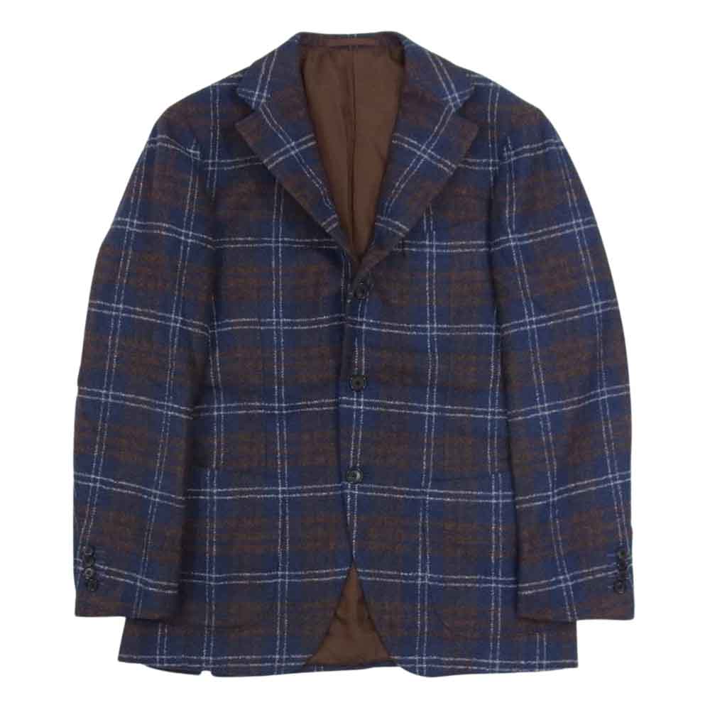 ブリッラ ペル イル グスト 24-16-0898-015 日本製 アルパカ混 ウール チェック テーラード ジャケット ネイビー系 46【中古】