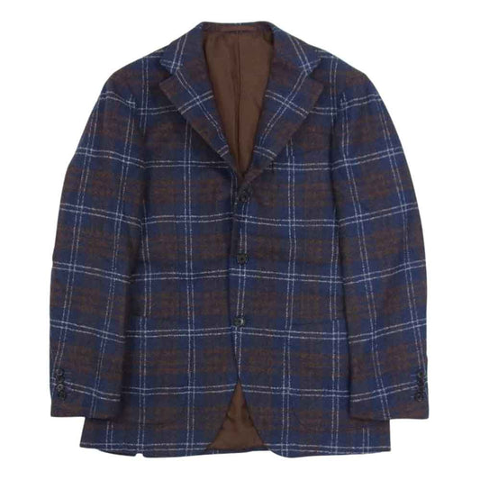 ブリッラ ペル イル グスト 24-16-0898-015 日本製 アルパカ混 ウール チェック テーラード ジャケット ネイビー系 46【中古】