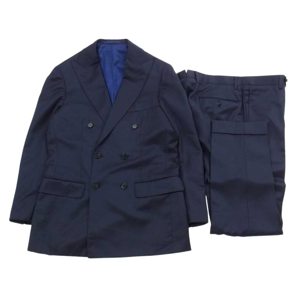 ブリッラ ペル イル グスト 日本製 ウール セットアップ ダブル テーラード ジャケット パンツ ネイビー系 ジャケット46　パンツ46【中古】