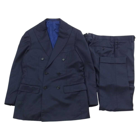 ブリッラ ペル イル グスト 日本製 ウール セットアップ ダブル テーラード ジャケット パンツ ネイビー系 ジャケット46　パンツ46【中古】