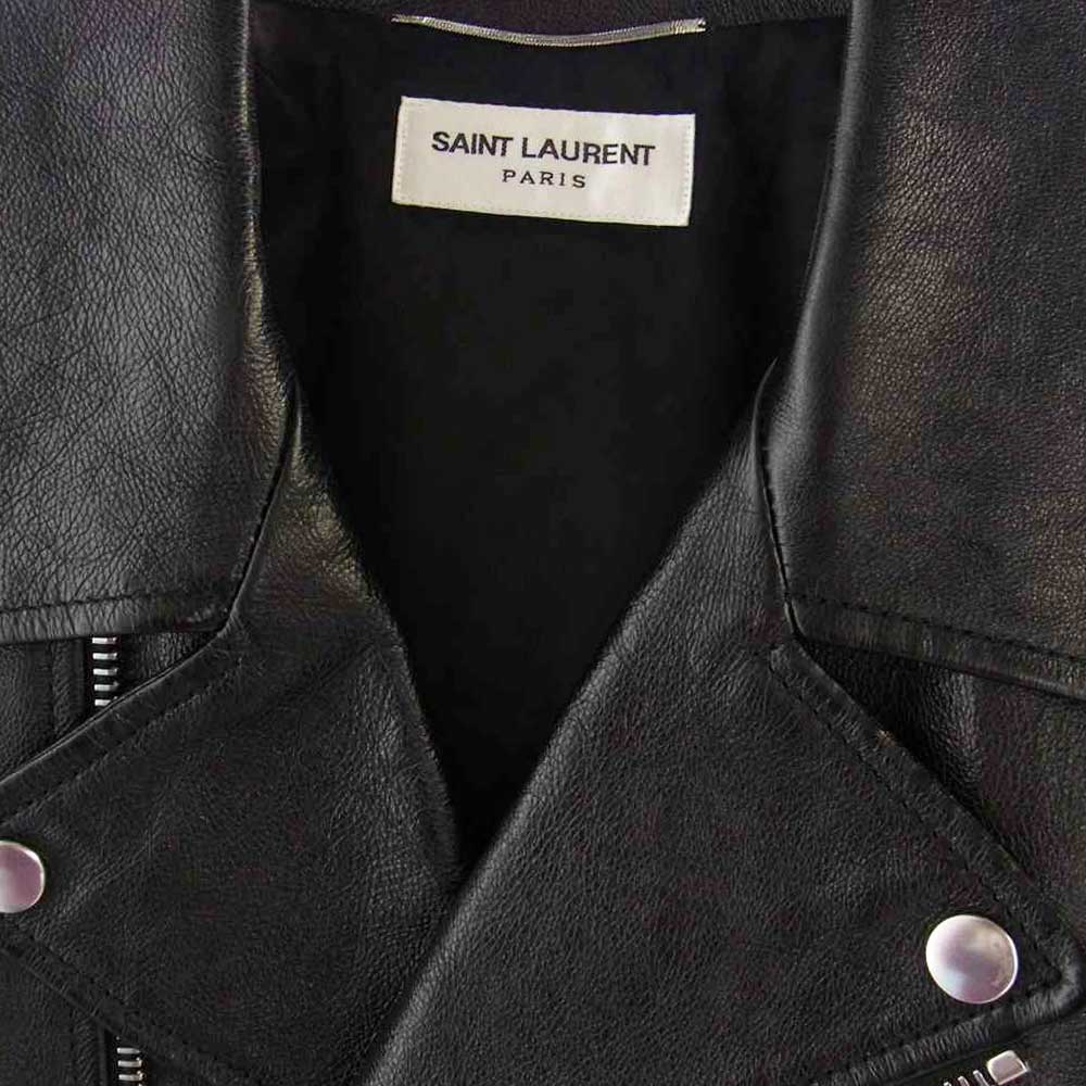 SAINT LAURENT サンローラン 484284 YC2NI L01 クラシック モーターサイクル レザー ダブル ライダース ジャケット ブラック系 48【美品】【中古】