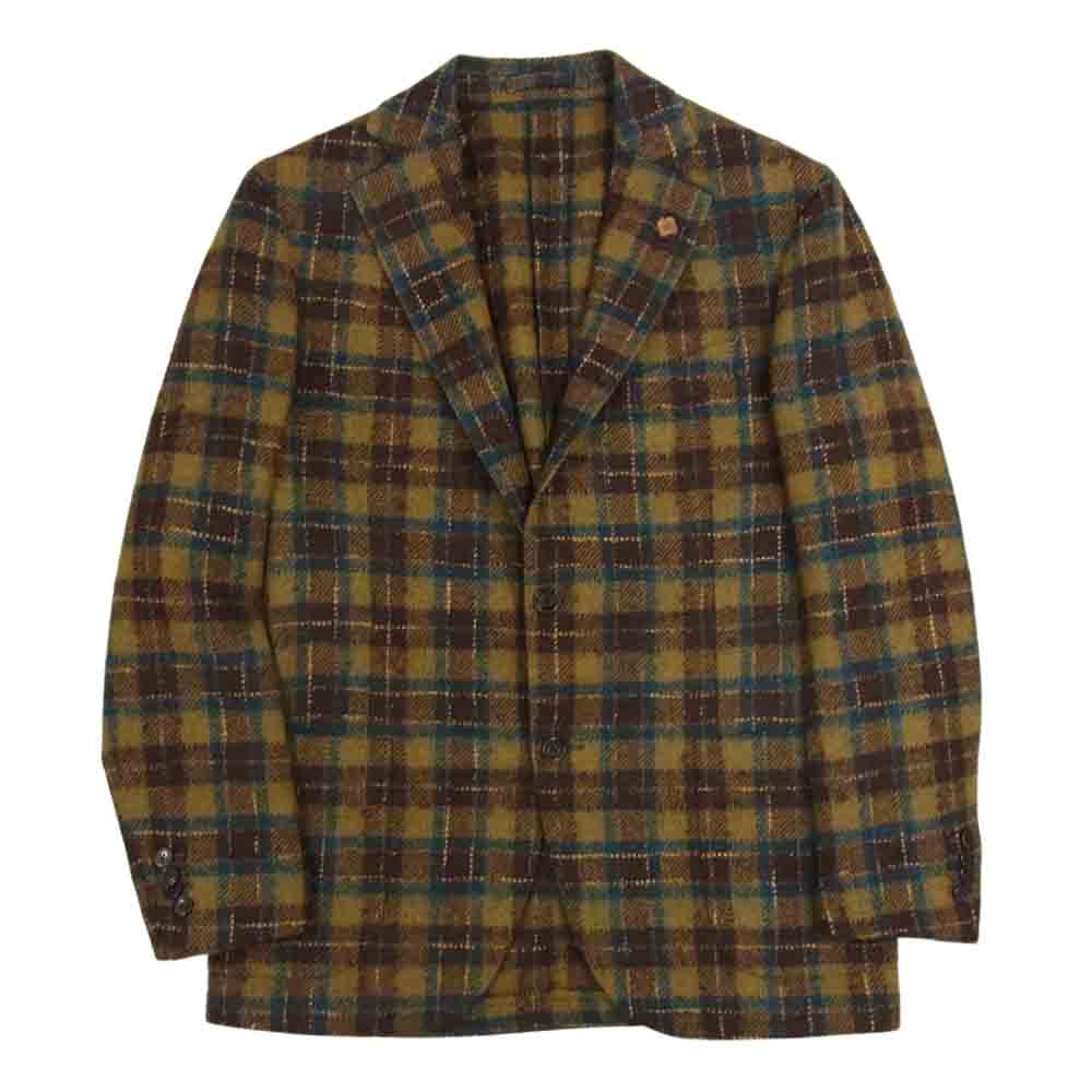 LARDINI ラルディーニ JF32526AQATR イタリア製 ブートニエール付 モヘア混 ウール チェック テーラード ジャケット カーキ系 50【中古】