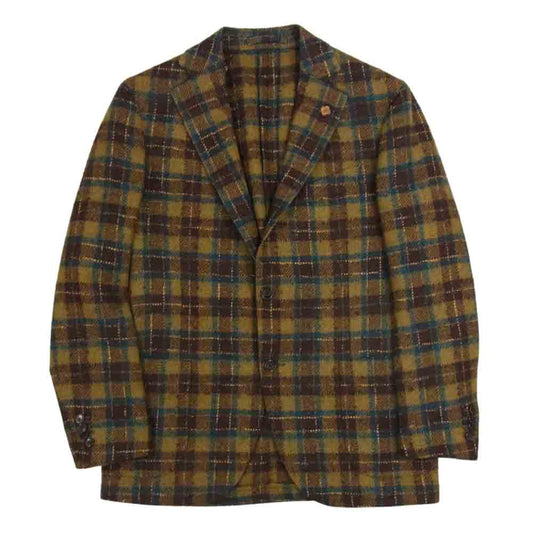 LARDINI ラルディーニ JF32526AQATR イタリア製 ブートニエール付 モヘア混 ウール チェック テーラード ジャケット カーキ系 50【中古】