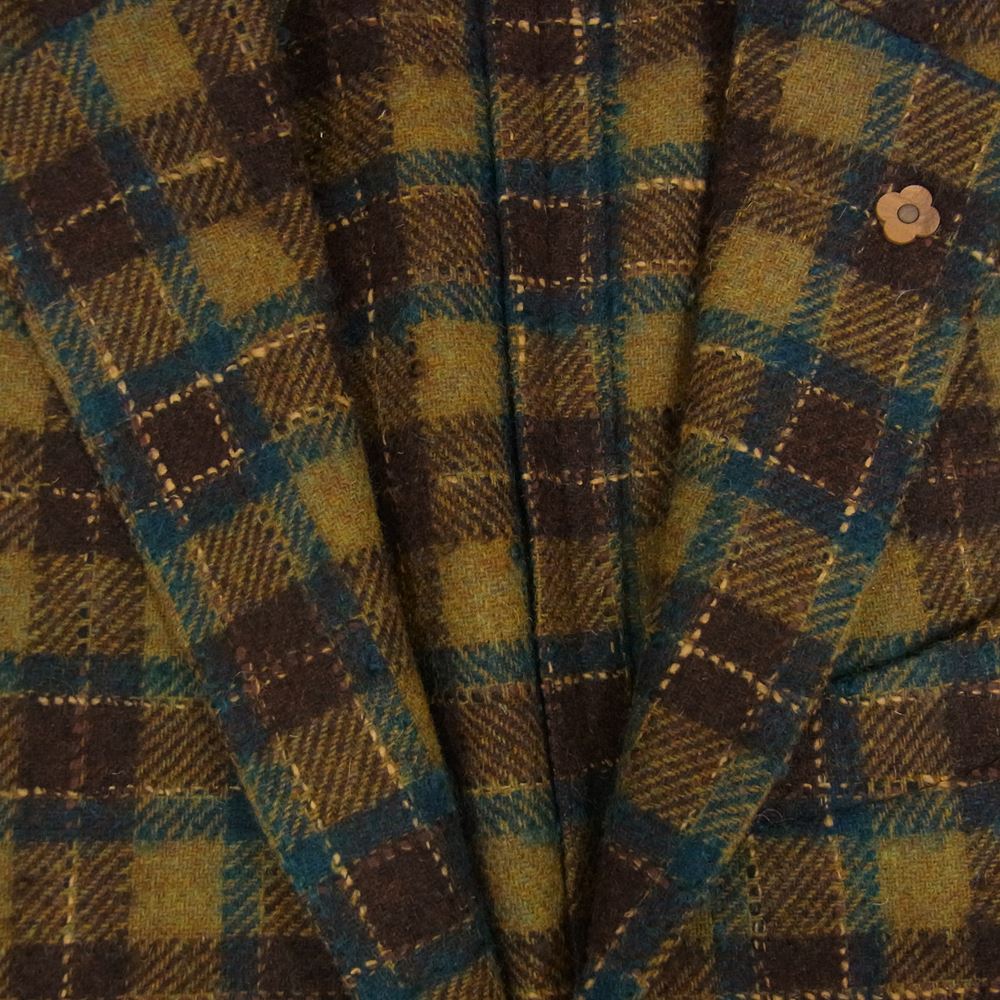 LARDINI ラルディーニ JF32526AQATR イタリア製 ブートニエール付 モヘア混 ウール チェック テーラード ジャケット カーキ系 50【中古】