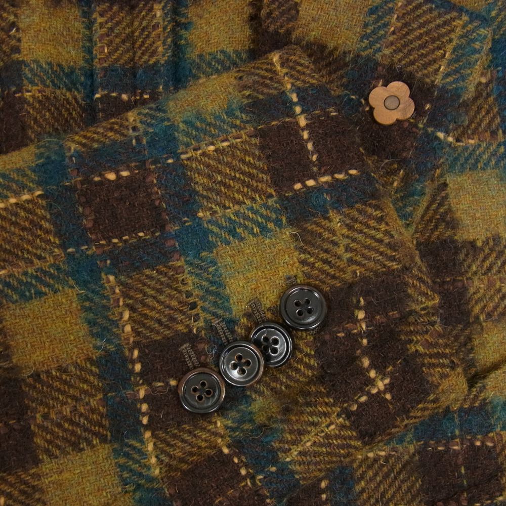 LARDINI ラルディーニ JF32526AQATR イタリア製 ブートニエール付 モヘア混 ウール チェック テーラード ジャケット カーキ系 50【中古】