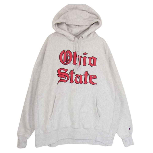 Champion チャンピオン 青単タグ 復刻 ohio state オールド イングリッシュ 書体 パーカー グレー系 XL【中古】