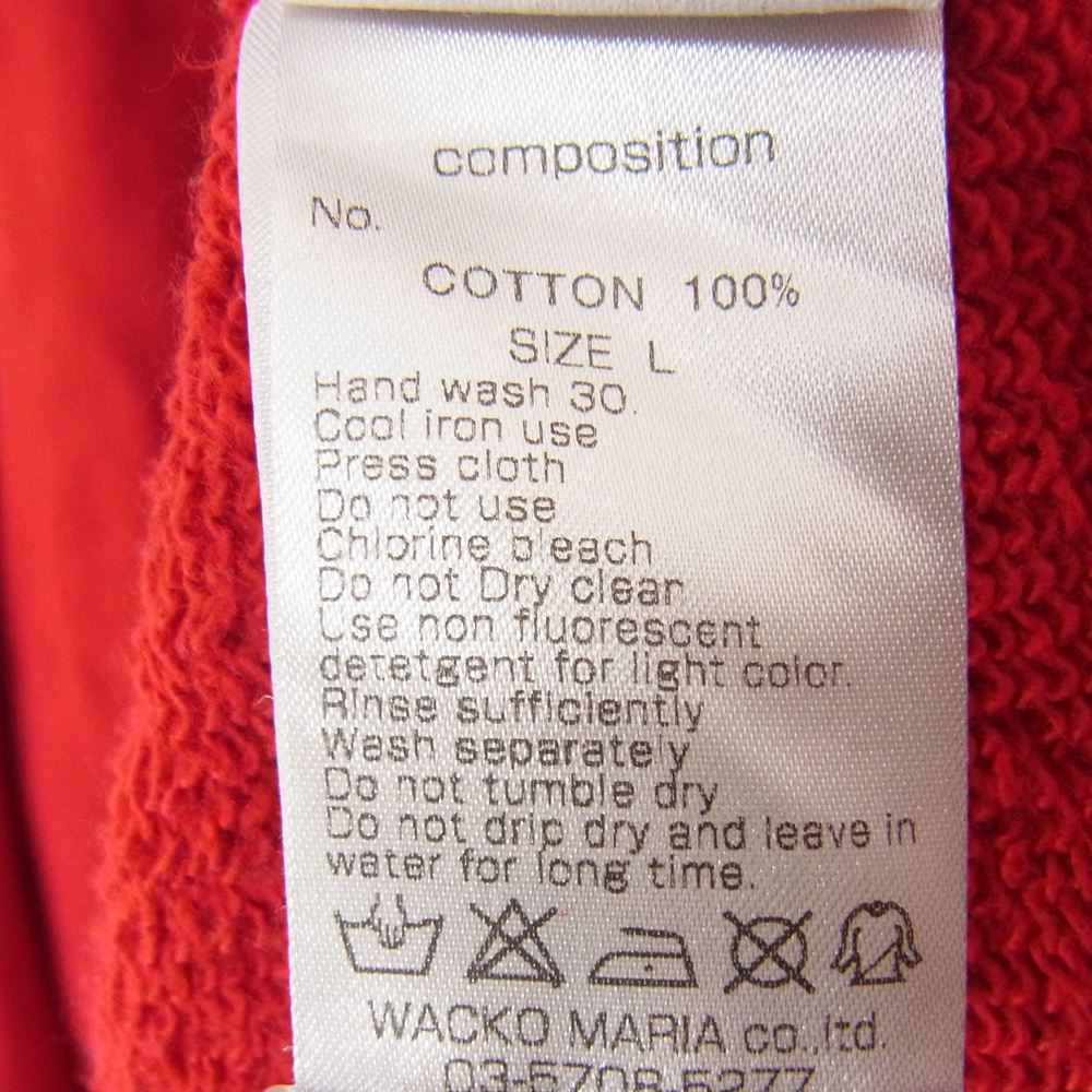 WACKO MARIA ワコマリア PULLOVER HOODED SWEAT SHIRT スエット パーカーフーディ  レッド系 L【中古】