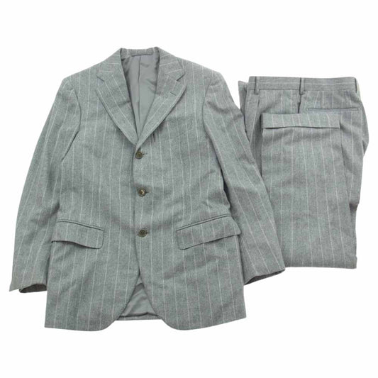 ビームスエフ ウール  ストライプ テーラード ジャケット パンツ セットアップ グレー グレー系 ジャケット95　パンツ95【美品】【中古】