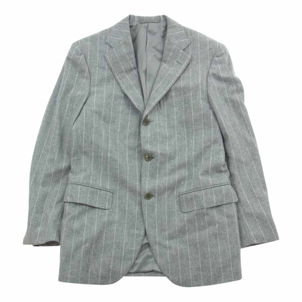 ビームスエフ ウール  ストライプ テーラード ジャケット パンツ セットアップ グレー グレー系 ジャケット95　パンツ95【美品】【中古】