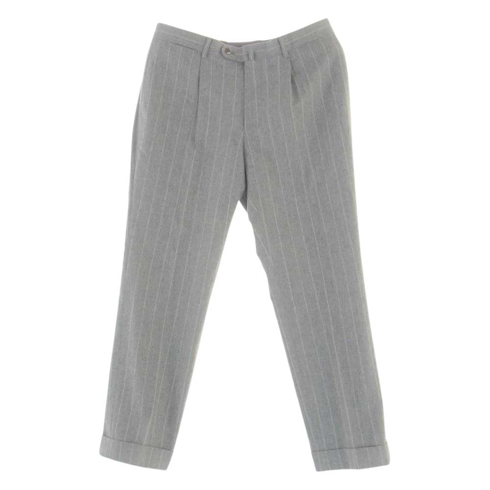 ビームスエフ ウール  ストライプ テーラード ジャケット パンツ セットアップ グレー グレー系 ジャケット95　パンツ95【美品】【中古】