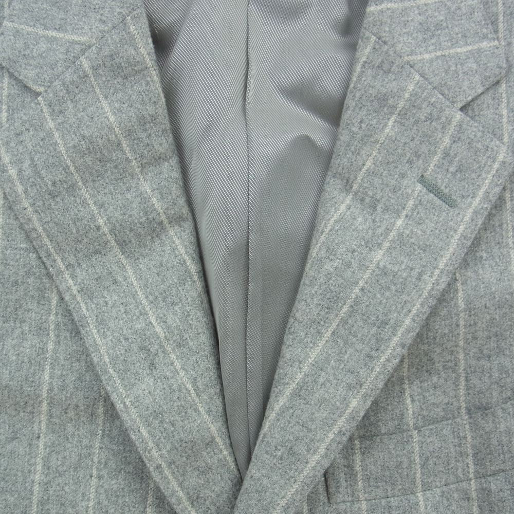 ビームスエフ ウール  ストライプ テーラード ジャケット パンツ セットアップ グレー グレー系 ジャケット95　パンツ95【美品】【中古】