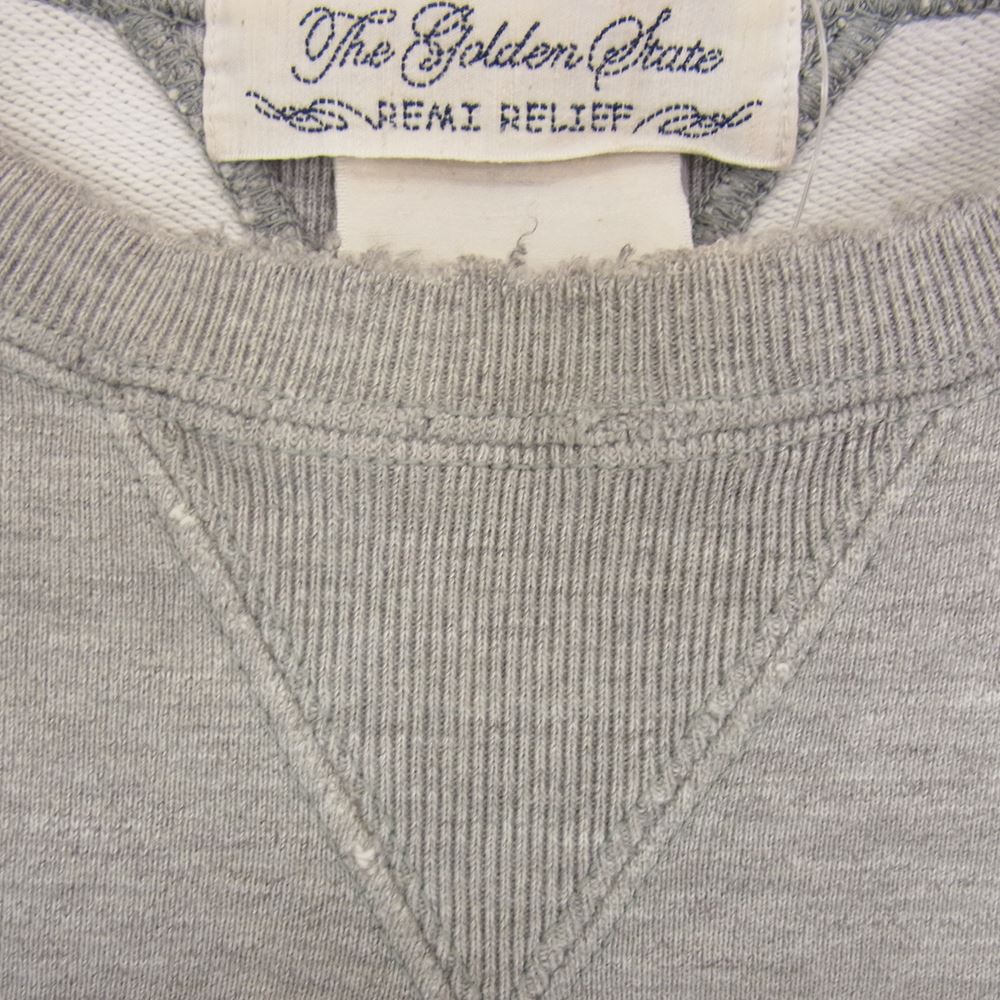 REMI RELIEF 両Vガゼット ダメージ加工 スウェット トレーナー L REMI RELIEF レミレリーフ ダメージ加工 両Vガゼット クルーネック