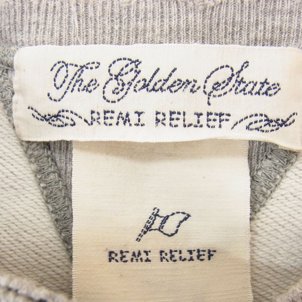 REMI RELIEF レミレリーフ ダメージ加工 両Vガゼット クルーネック スウェット トレーナー グレー系 S【中古】