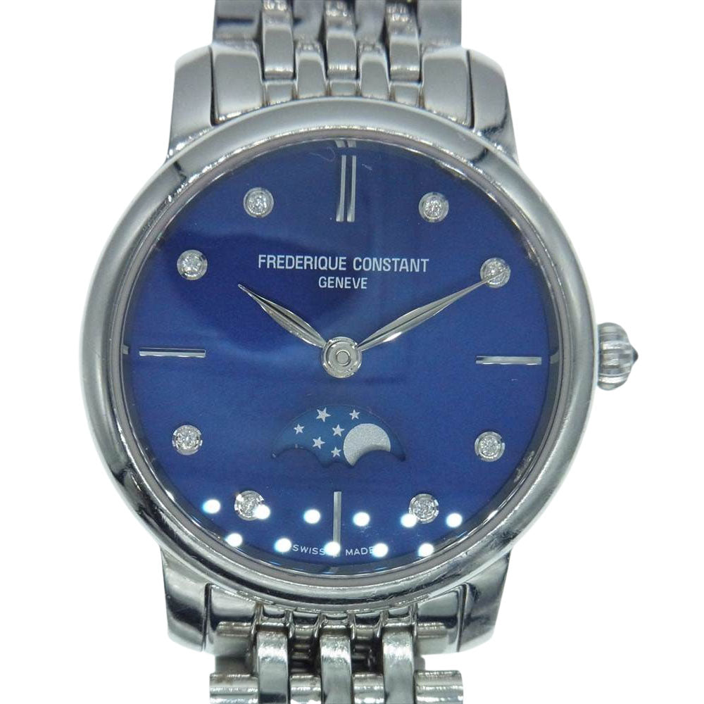 FREDERIQUE CONSTANT フレデリック・コンスタント スリムライン ムーンフェイズ 8P ダイヤモンド レディースクォーツ 腕時計 シルバー系【中古】