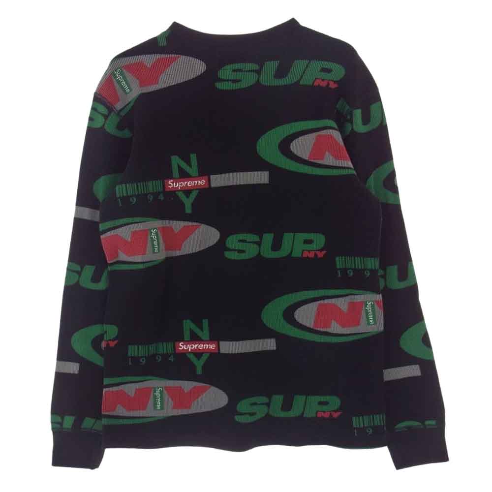 Supreme シュプリーム 18AW NY Waffle Thermal ニューヨーク 総ロゴ プリント サーマル 長袖 カットソー ブラック系 S【中古】