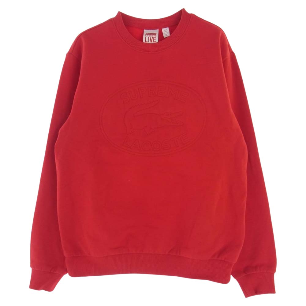 Supreme シュプリーム 18SS  LACOSTE ラコステ CREWNECK SWEAT SHIRT クルーネック スウェット レッド系【中古】