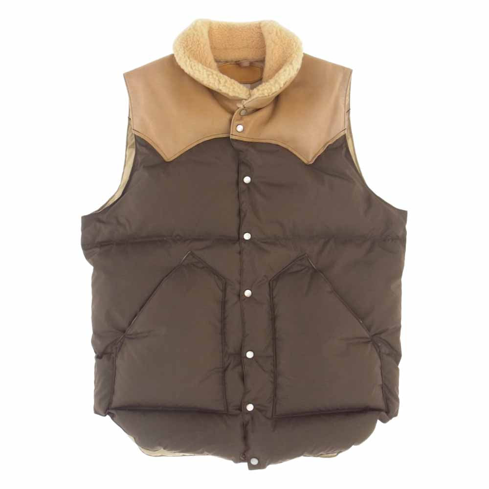 ロッキーマウンテンフェザーベッド CHRISTY ダウン ベスト 切替 レザー ブラウン系 36【中古】