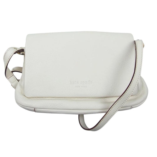 Kate Spade ケイトスペード 正規輸入代理店証明カード付属 024 182138 フラップ レザー ショルダー バッグ オフホワイト系【中古】