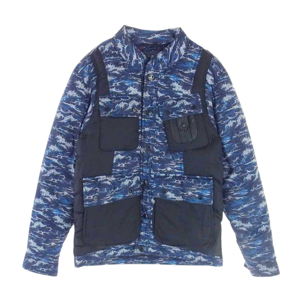 Barbour バブアー × White Mountaineering ホワイトマウンテニアリング FIBRE DOWN JACKET WAVE ウェーブ 波 プリント フィーブル ダウン ジャケット ブルー系 S【中古】