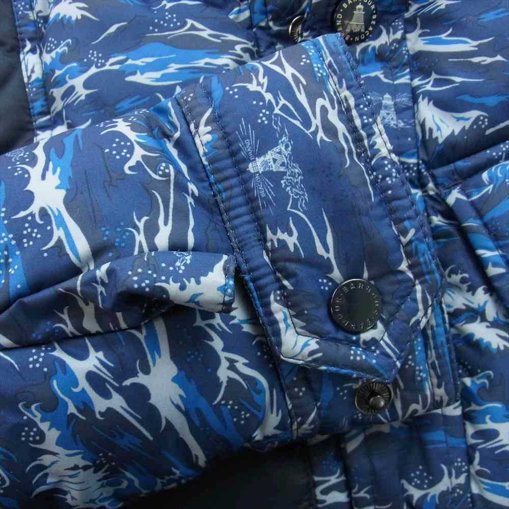 Barbour バブアー × White Mountaineering ホワイトマウンテニアリング FIBRE DOWN JACKET WAVE ウェーブ 波 プリント フィーブル ダウン ジャケット ブルー系 S【中古】