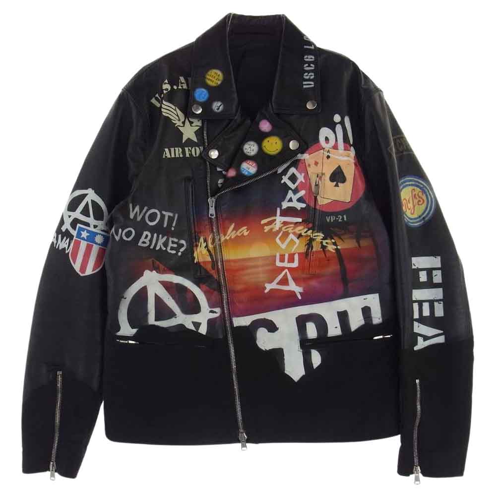 ダブレット 16SS01BL22-1 ディアスキン コットン ボンディング ペイント ダブル ライダース ジャケット ブラック系 マルチカラー系 M【中古】