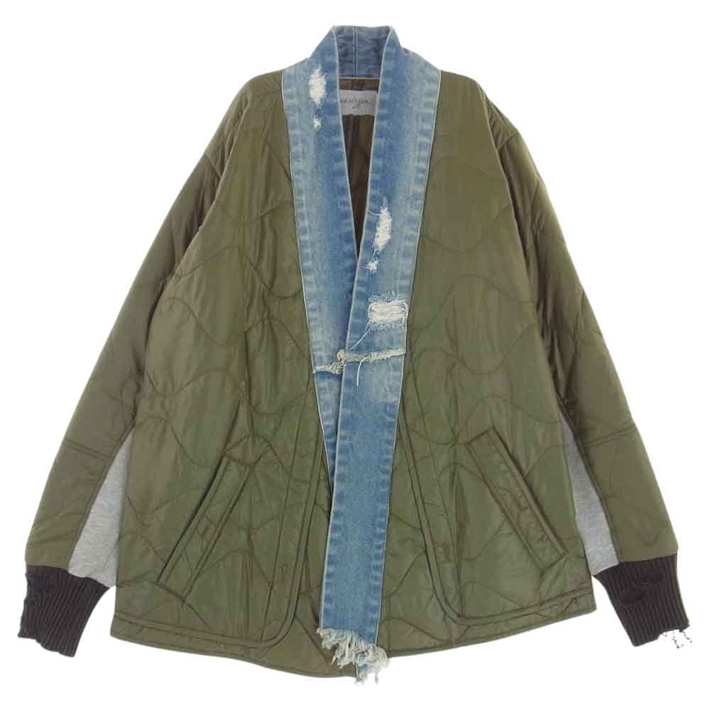 グレッグローレン ARMY LINER PUFFY KIMONO 再構築 アーミー ライナー デニム スウェット パフィ 着物 羽織 ジャケット モスグリーン系 ブルー系 M【中古】