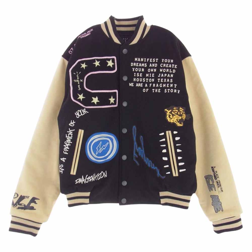 FRAGMENT DESIGN フラグメントデザイン × CACTUS JACK カクタスジャック Manifest Letterman Jacket マニフェスト レターマンジャケット スタジャン スタジアム ジャケット ブラック系 ベージュ系 M【中古】