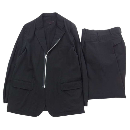 COMME des GARCONS HOMME コムデギャルソンオム AD2000 HJ10001M HP17041M 田中啓一 ジップ テーラード ジャケット 2タック センタープレス スラックス パンツ セットアップ ブラック系 M【中古】