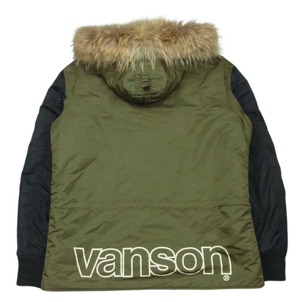 VANSON バンソン N-3B ワッペン ロゴ刺繍 ファーフード フライト ジャケット 中国製 カーキ系 ブラック系 XL【中古】