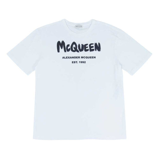 Alexander McQueen アレキサンダーマックイーン 50018 ケリングジャパンタグ GRAFFITI グラフィティ ペイント ロゴプリント クルーネック 半袖 Tシャツ ホワイト系 40【中古】