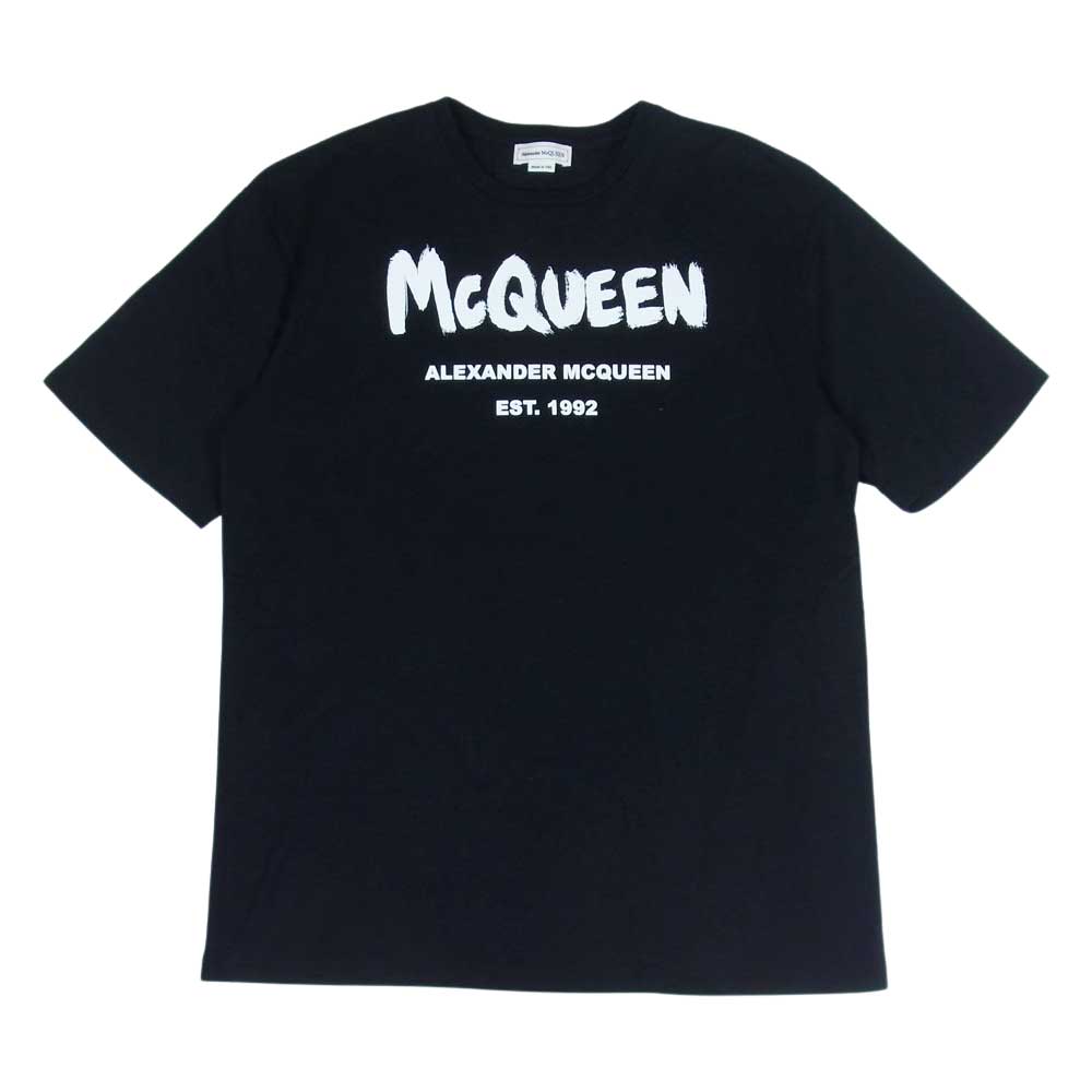 Alexander McQueen アレキサンダーマックイーン 50018 ケリングジャパンタグ GRAFFITI グラフィティ ペイント ロゴプリント クルーネック 半袖 Tシャツ ブラック系 40【中古】