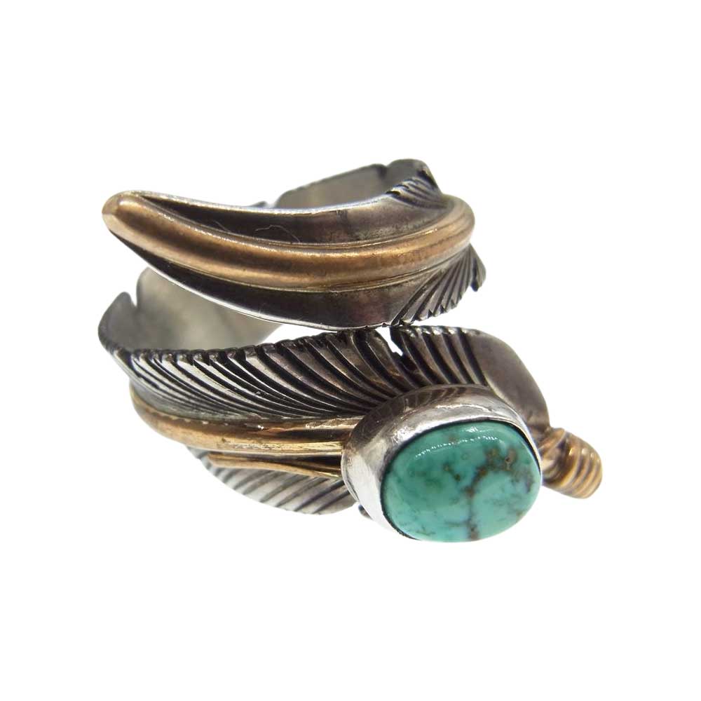 ハーヴィーメイス NAVAJO ナバホ 12KGF ターコイズ フェザー リング 約20号【中古】