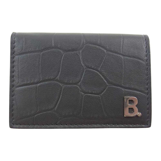BALENCIAGA バレンシアガ 601350 1309 U 5840 Cash Mini Wallet クロコ型押し キャッシュ ミニ ウォレット 三つ折り 財布 ブラック系【中古】