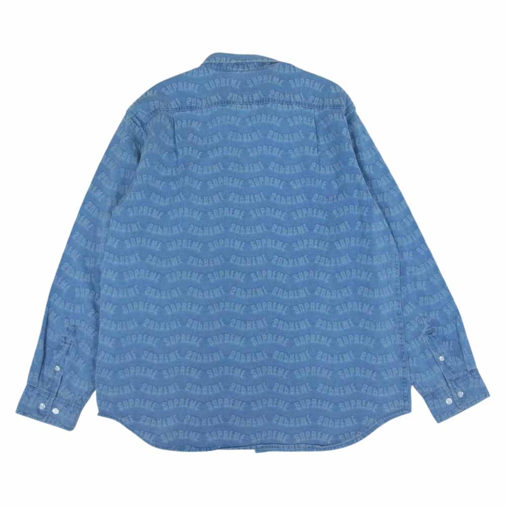 Supreme シュプリーム 21SS Warp Jacquard Logos Denim Shirt ワープ ジャカード ロゴ デニム 長袖 シャツ インディゴブルー系 L【美品】【中古】