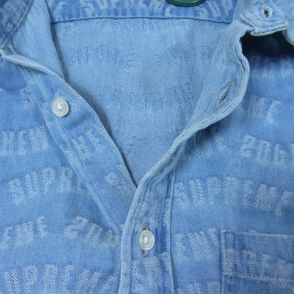 Supreme シュプリーム 21SS Warp Jacquard Logos Denim Shirt ワープ ジャカード ロゴ デニム 長袖 シャツ インディゴブルー系 L【美品】【中古】
