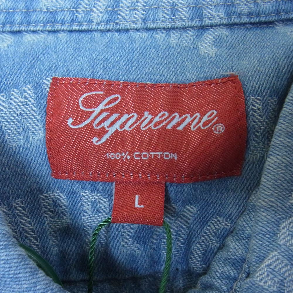 Supreme シュプリーム 21SS Warp Jacquard Logos Denim Shirt ワープ ジャカード ロゴ デニム 長袖 シャツ インディゴブルー系 L【美品】【中古】