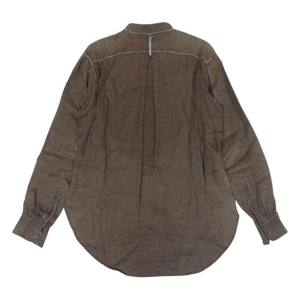 アラキユウ ELS06-ELSBLI. Raw Cut Narrow Pointed Collar ブラスボタン カットオフ レギュラーカラー 長袖 シャツ ブラウン系 1【美品】【中古】