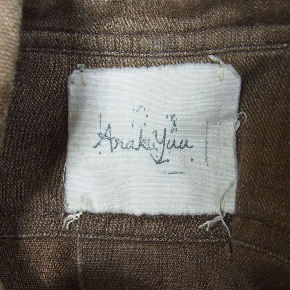 アラキユウ ELS06-ELSBLI. Raw Cut Narrow Pointed Collar ブラスボタン カットオフ レギュラーカラー 長袖 シャツ ブラウン系 1【美品】【中古】