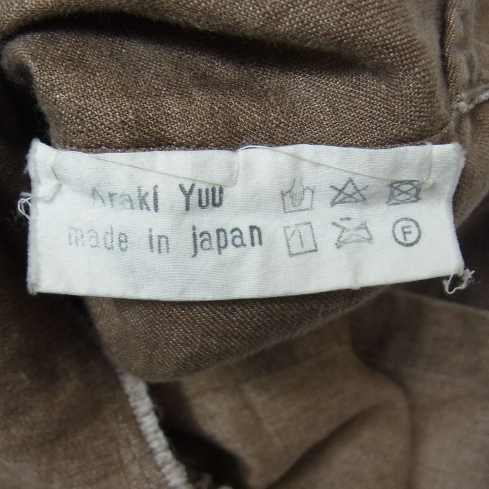 アラキユウ ELS06-ELSBLI. Raw Cut Narrow Pointed Collar ブラスボタン カットオフ レギュラーカラー 長袖 シャツ ブラウン系 1【美品】【中古】