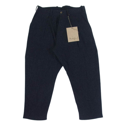 アラキユウ TWP04-TWOWRN. Cropped Pants. Medium ブラスボタン ウール タック テーパード クロップドパンツ ブラック系 1【美品】【中古】